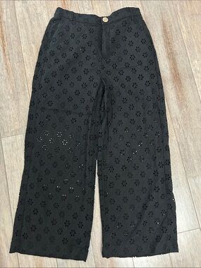 Zara Black Eyelet Straight Leg Pants size S partially lined